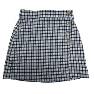 Hollister Plaid Mini Skirt XS Blue Black High Rise Button Wrap Preppy Y2K